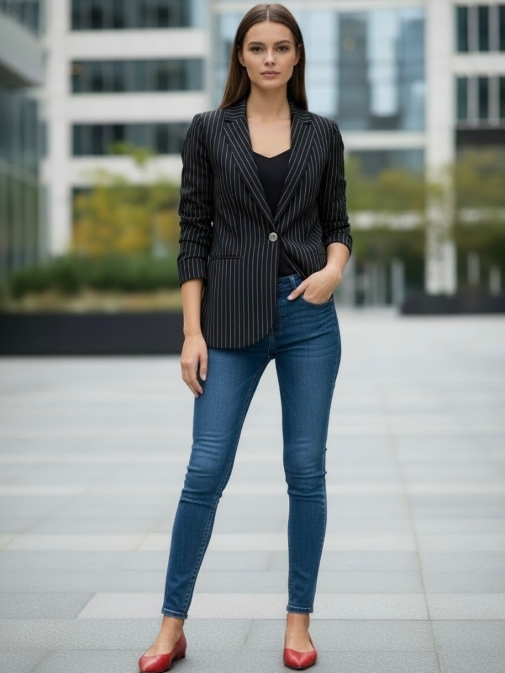 Ricki's Black Pinstripe Single-Button Blazer NWOT Size M